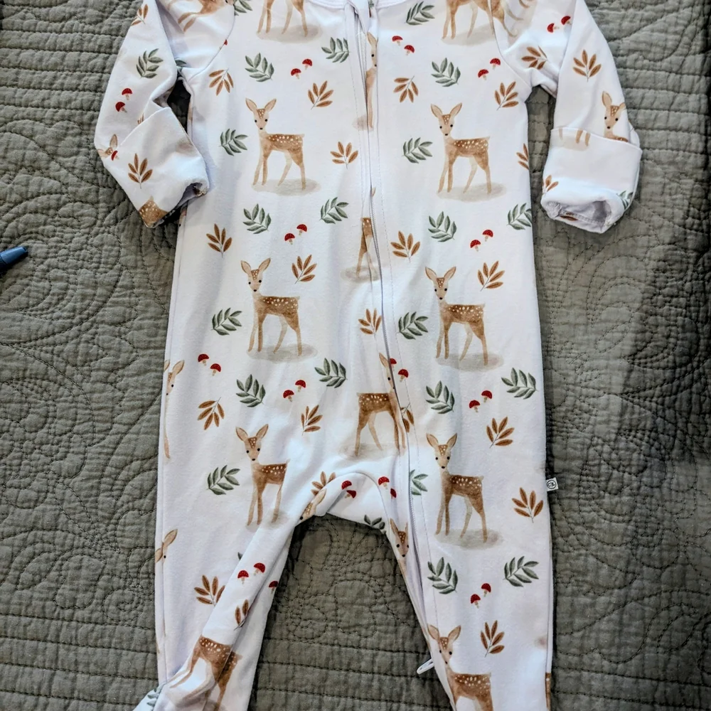 Caden Lane White One Piece with Deer and Leaf Print